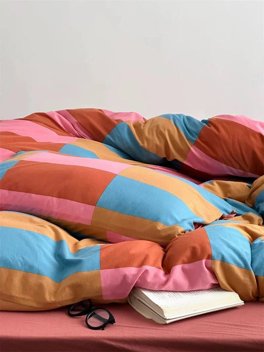 Rainbow Checker Duvet Cover Set