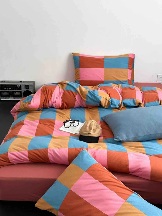 Rainbow Checker Duvet Cover Set