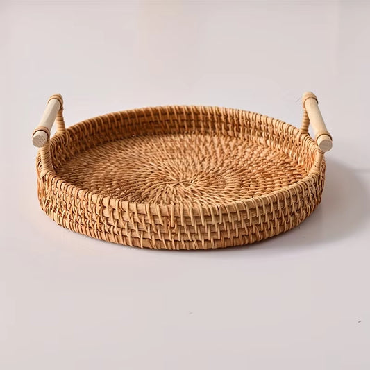 Artisanal Woven Rattan Serving Tray