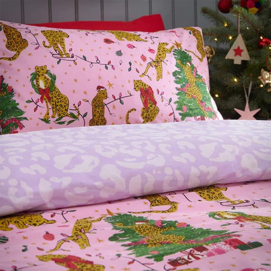 Pink Christmas Animal Print Duvet Cover Set