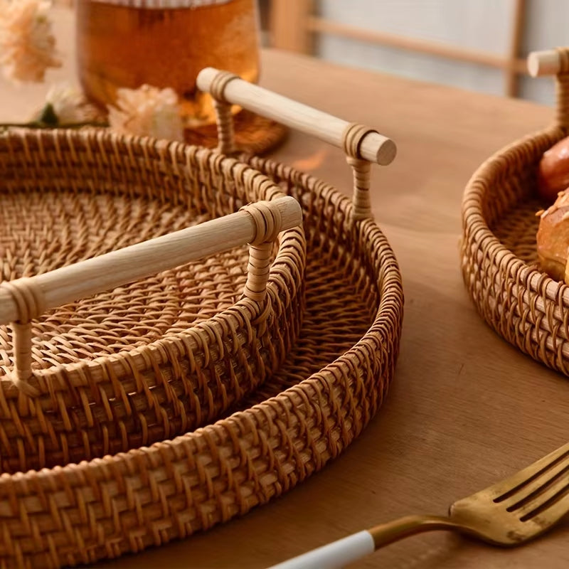 Artisanal Woven Rattan Serving Tray