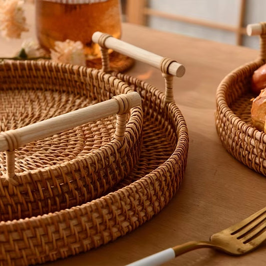 Artisanal Woven Rattan Serving Tray