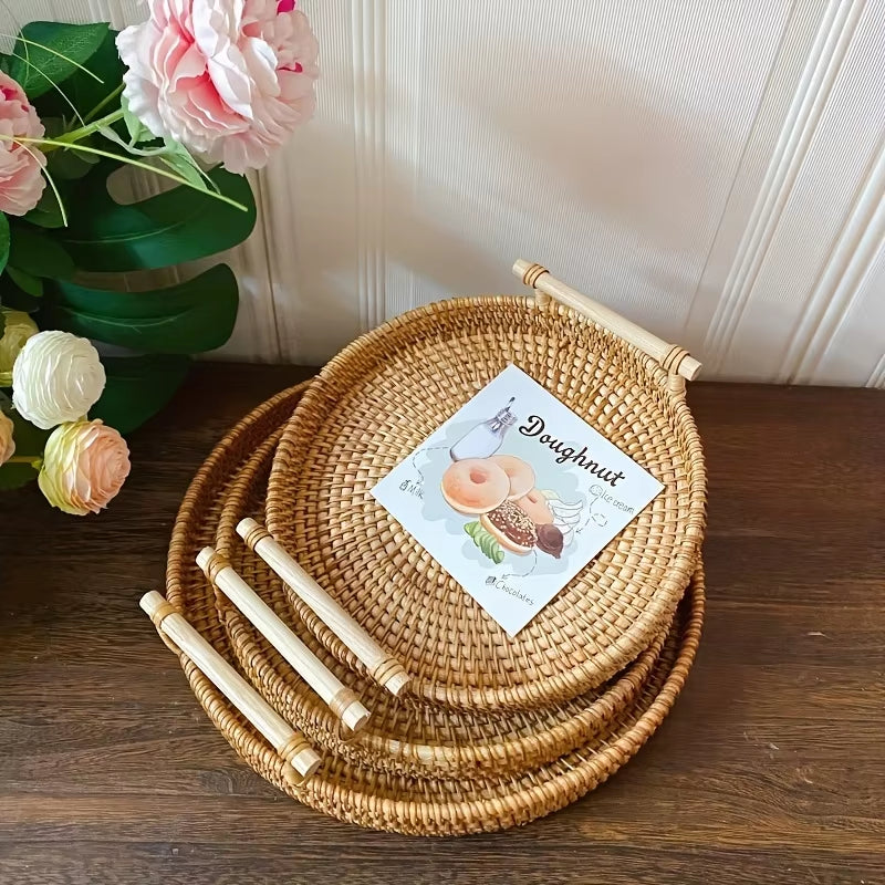 Artisanal Woven Rattan Serving Tray