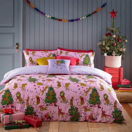 Pink Christmas Animal Print Duvet Cover Set
