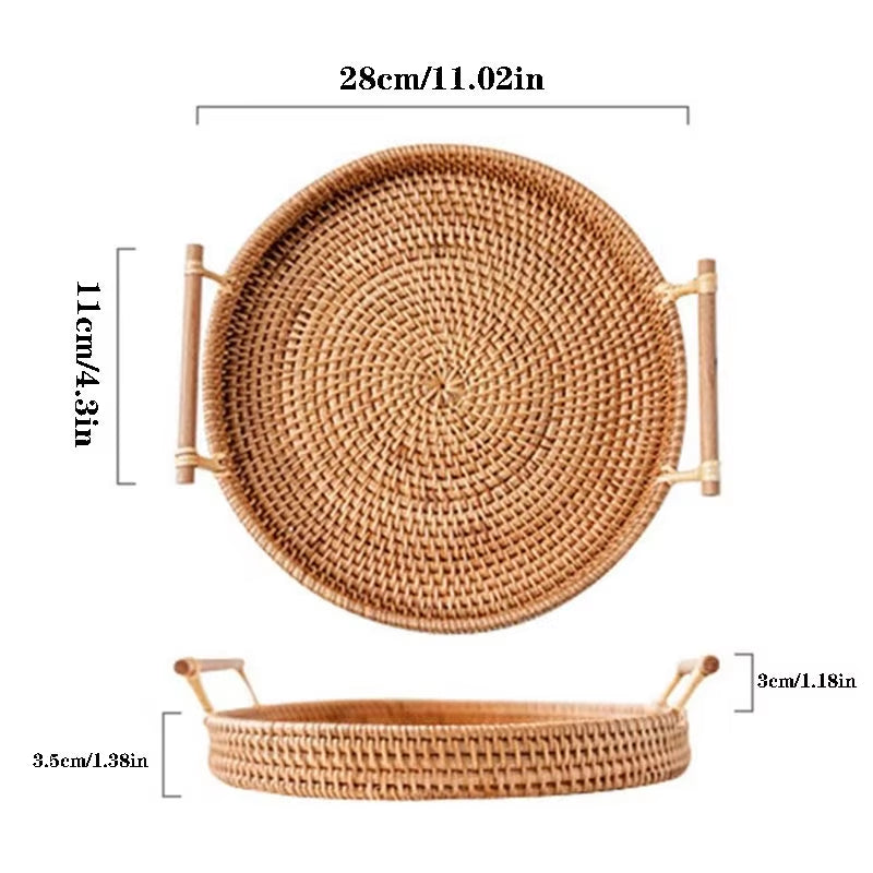Artisanal Woven Rattan Serving Tray