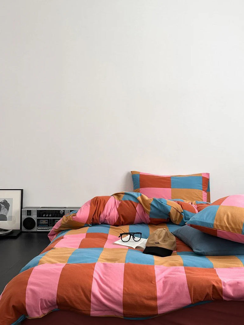Rainbow Checker Duvet Cover Set