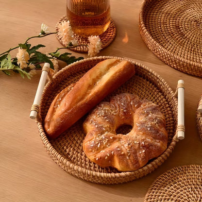 Artisanal Woven Rattan Serving Tray 
