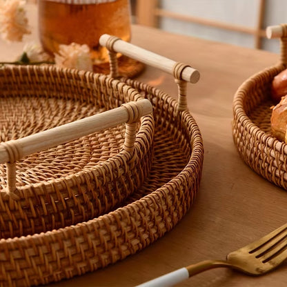 Artisanal Woven Rattan Serving Tray 