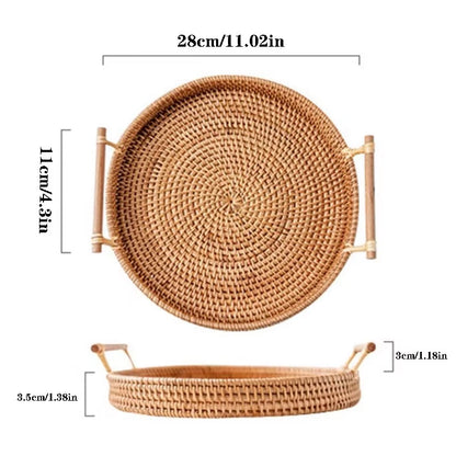 Artisanal Woven Rattan Serving Tray 